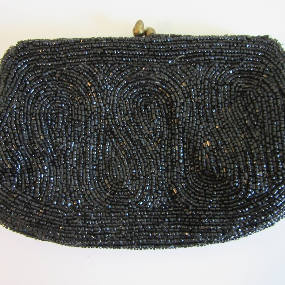 Charlet Black Beaded Vintage Small Clutch Bag
